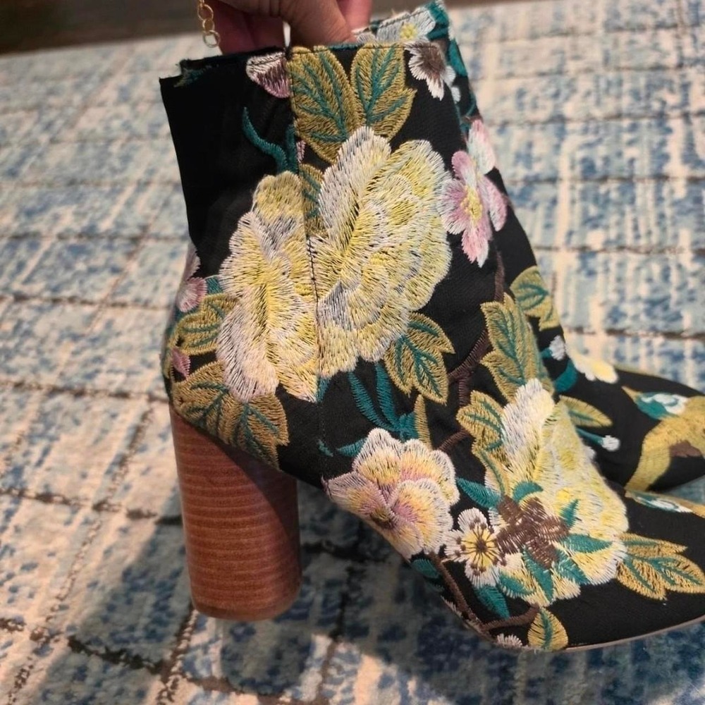 Black floral ankle boots